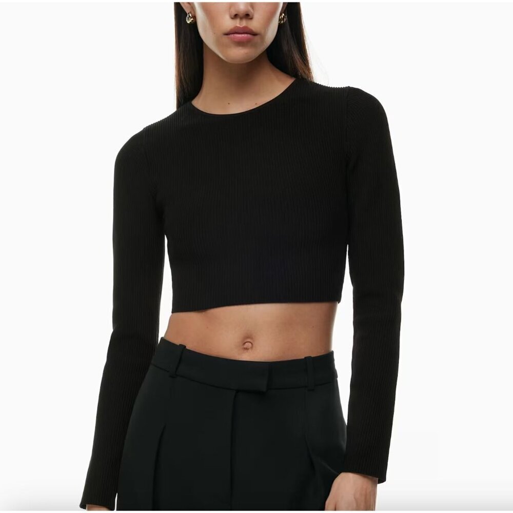 Aritzia Babaton Sculpt Knit Crew Cropped Longsleeve Black Size Large